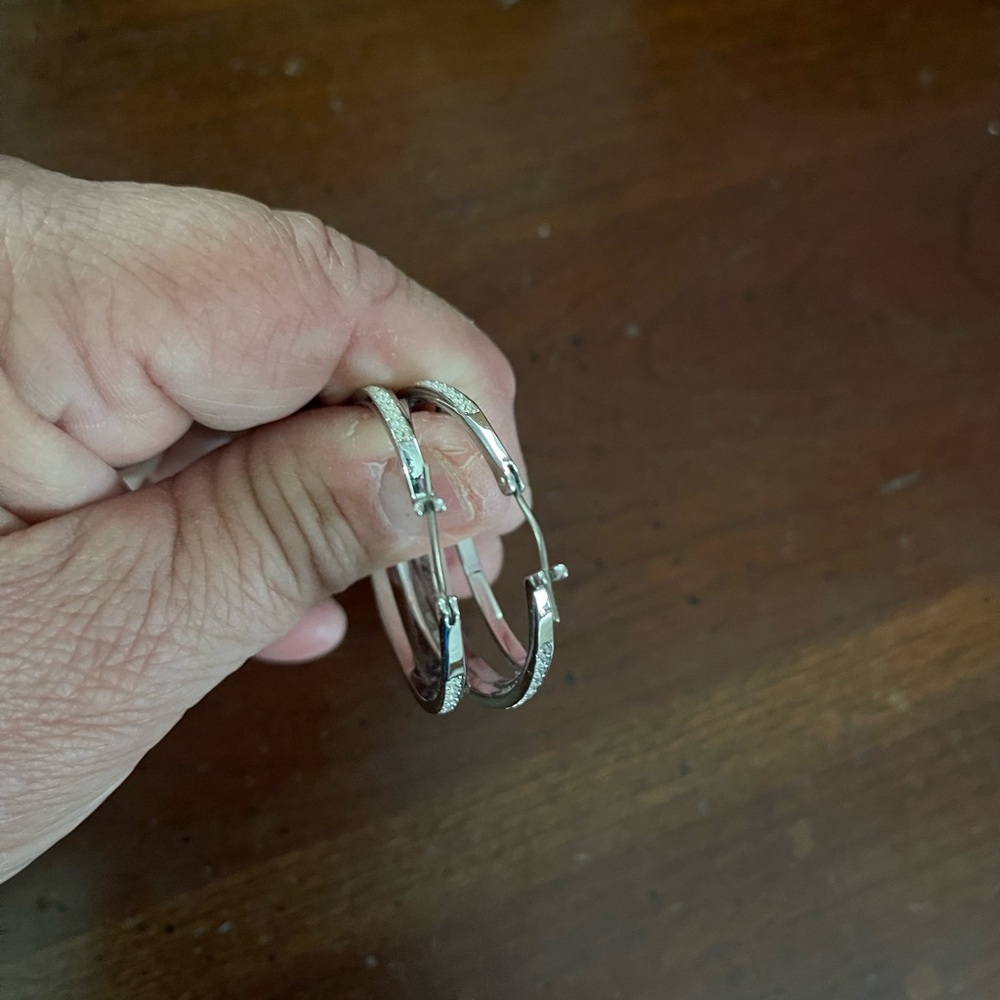 925  Silver Hoops triple crystal. NWOT! - Picture 5 of 6
